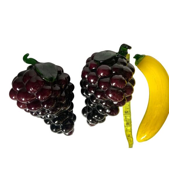 Glass Art Fruit Set Of 4 Murano Style 2 Bunches of Grapes and 2 Banana - Picture 9 of 9